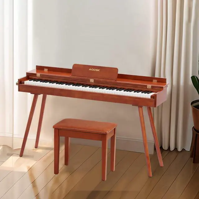 Alt view image 2 of 7 - Piano Stool, Solid Wood Frame, Padded Cushion, 13.21"x21"x18.2" | Brown, Real Wood Build, Cushioned Seat, Chair, for Home, Practice, Studio, Classroom, Recital, Music Lover, Gift
