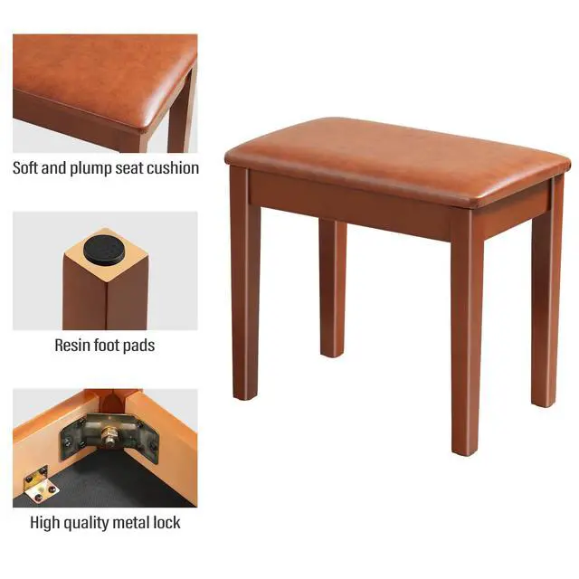 Alt view image 5 of 7 - Piano Stool, Solid Wood Frame, Padded Cushion, 13.21"x21"x18.2" | Brown, Real Wood Build, Cushioned Seat, Chair, for Home, Practice, Studio, Classroom, Recital, Music Lover, Gift