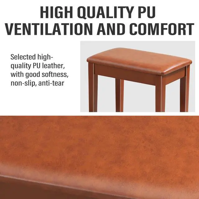 Alt view image 6 of 7 - Piano Stool, Solid Wood Frame, Padded Cushion, 13.21"x21"x18.2" | Brown, Real Wood Build, Cushioned Seat, Chair, for Home, Practice, Studio, Classroom, Recital, Music Lover, Gift