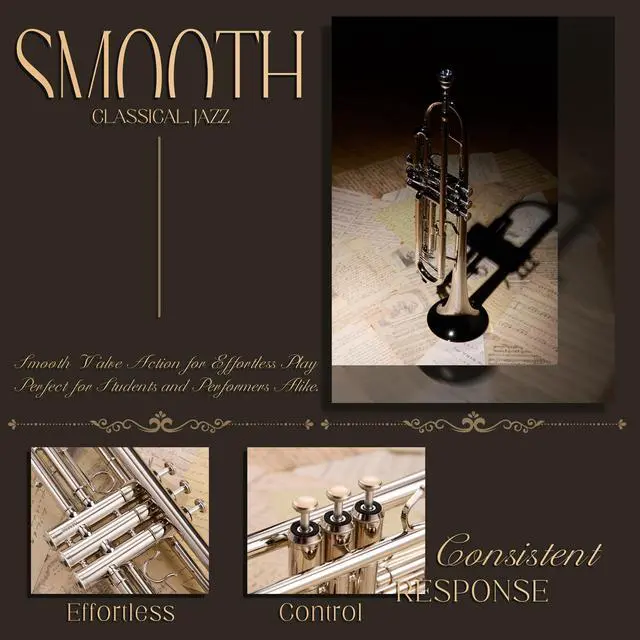 Alt view image 3 of 7 - Hand-Hammered Bell Bb Trumpet: Smooth Valve Action, Clear-Lacquered Brass Body, Standard Trumpet Beginner Set with Leather Case, Lesson Book, Trumpet Mute, Mouthpiece, Cleaning Kit (SNR-BrzSS)