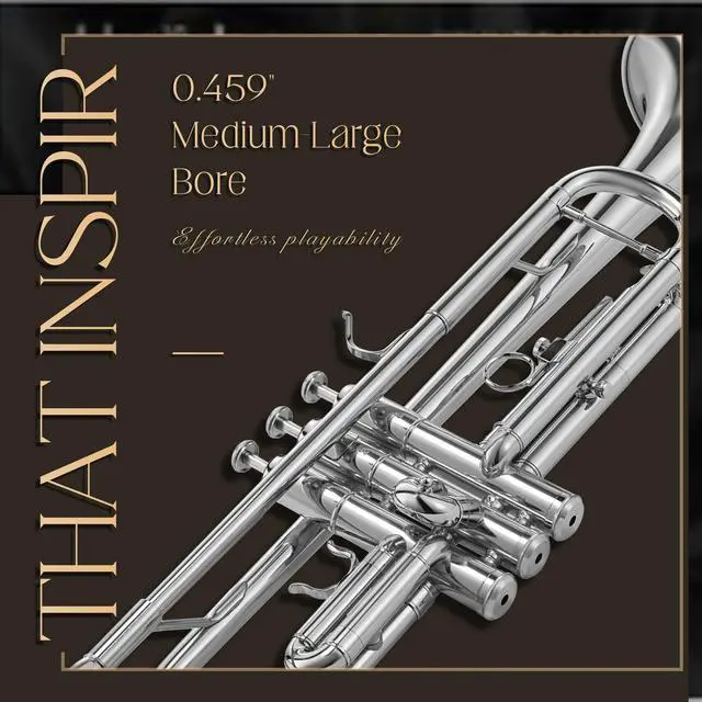 Alt view image 5 of 7 - Hand-Hammered Bell Bb Trumpet: Smooth Valve Action, Clear-Lacquered Brass Body, Standard Trumpet Beginner Set with Leather Case, Lesson Book, Trumpet Mute, Mouthpiece, Cleaning Kit (SNR-BrzSS)