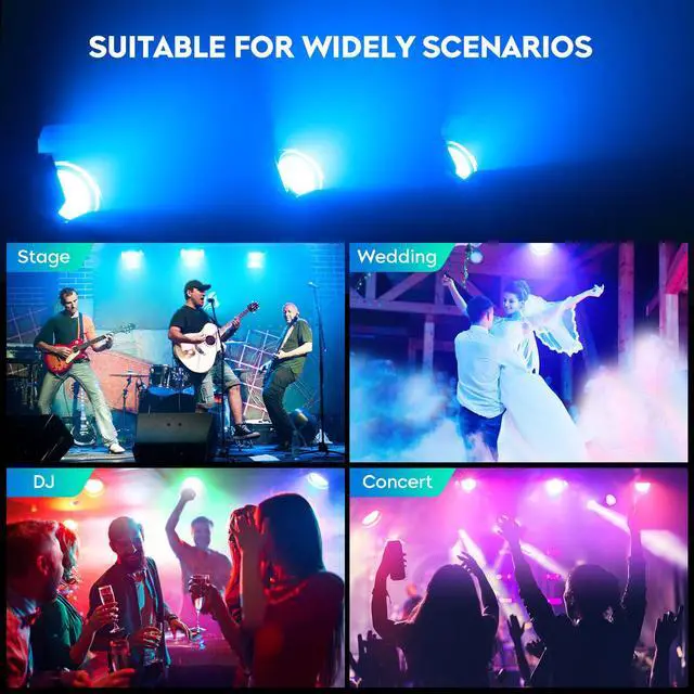 Alt view image 7 of 7 - Stage Lights with Barn Doors, 200W LED Par Can Lights, 6 in 1 COB Spotlights RGBWA+UV DMX512 Sound Activated Uplights for Parties Events Wedding Theater Church Concert Dance