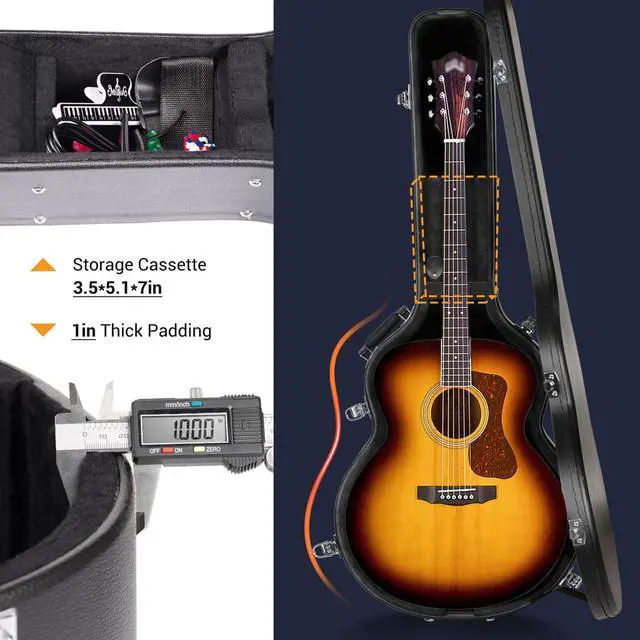 Alt view image 3 of 7 - Guitar Cases Hard Shell for Acoustic Guitars 42 Inch Acoustic Guitar Hard Shell Case with Key Anti-shock Waterproof Travel Guitar Bag for Air Consignment CY0241