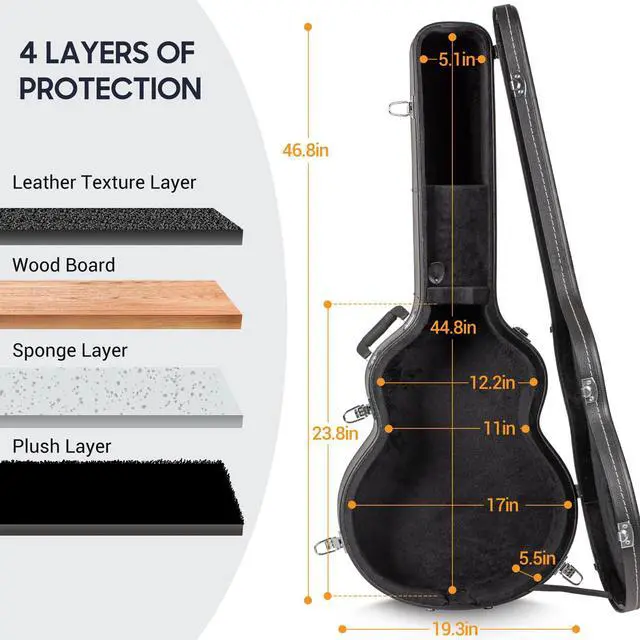 Alt view image 4 of 7 - Guitar Cases Hard Shell for Acoustic Guitars 42 Inch Acoustic Guitar Hard Shell Case with Key Anti-shock Waterproof Travel Guitar Bag for Air Consignment CY0241