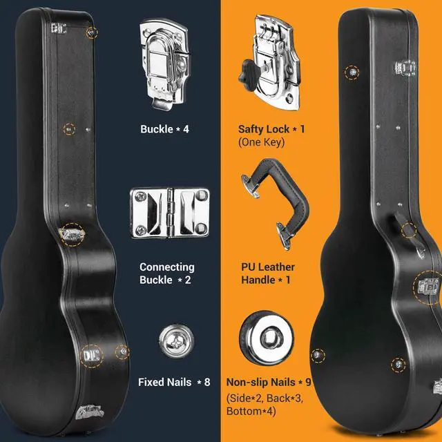 Alt view image 6 of 7 - Guitar Cases Hard Shell for Acoustic Guitars 42 Inch Acoustic Guitar Hard Shell Case with Key Anti-shock Waterproof Travel Guitar Bag for Air Consignment CY0241