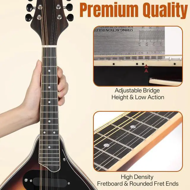 Alt view image 3 of 7 - Mandolin Instrument A Style, Electric Acoustic Mandolins Instrument Kit 8 String with Tuner Strap Gig Bag Chord Chart for Beginners Adults Teens Youth Kid