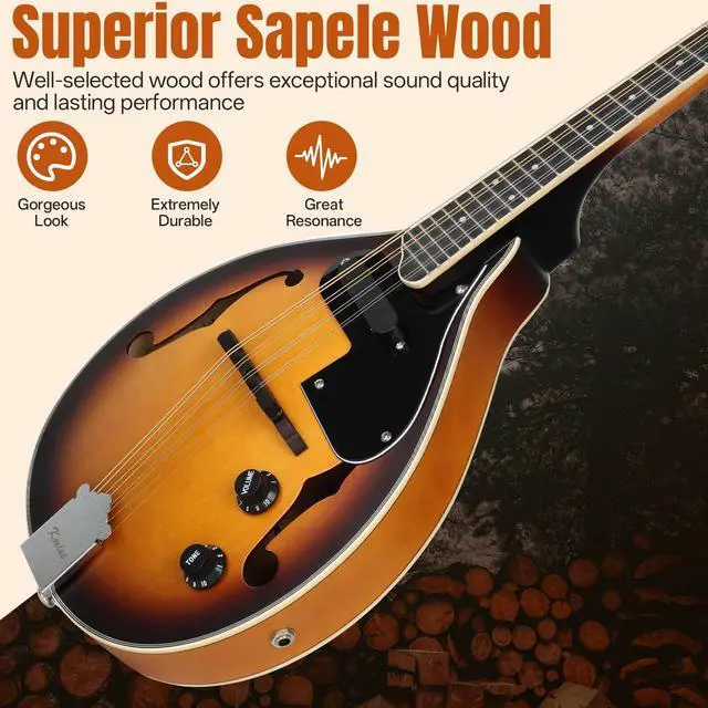 Alt view image 5 of 7 - Mandolin Instrument A Style, Electric Acoustic Mandolins Instrument Kit 8 String with Tuner Strap Gig Bag Chord Chart for Beginners Adults Teens Youth Kid