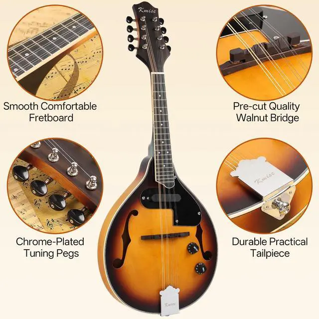 Alt view image 4 of 7 - Mandolin Instrument A Style, Electric Acoustic Mandolins Instrument Kit 8 String with Tuner Strap Gig Bag Chord Chart for Beginners Adults Teens Youth Kid