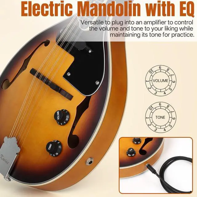 Alt view image 6 of 7 - Mandolin Instrument A Style, Electric Acoustic Mandolins Instrument Kit 8 String with Tuner Strap Gig Bag Chord Chart for Beginners Adults Teens Youth Kid