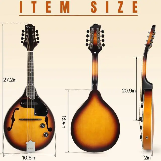Alt view image 7 of 7 - Mandolin Instrument A Style, Electric Acoustic Mandolins Instrument Kit 8 String with Tuner Strap Gig Bag Chord Chart for Beginners Adults Teens Youth Kid