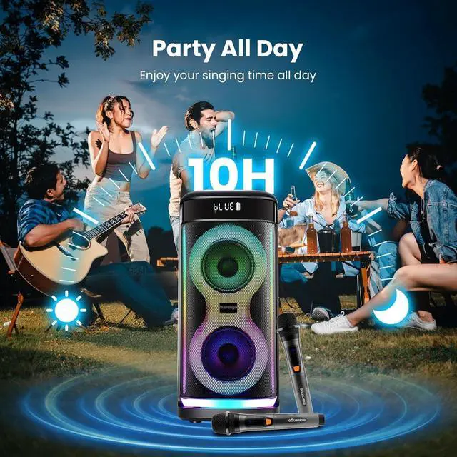 Alt view image 5 of 7 - Karaoke Machine for Adults, Portable Bluetooth Speaker with 2 Wireless Microphones 500W(Peak), RGB Light Show, 10H, TWS Party Speaker for Party Indoor Outdoor Backyard-Supports USB/AUX/Mic-in