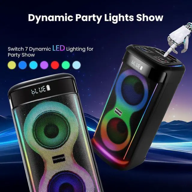 Alt view image 3 of 7 - Karaoke Machine for Adults, Portable Bluetooth Speaker with 2 Wireless Microphones 500W(Peak), RGB Light Show, 10H, TWS Party Speaker for Party Indoor Outdoor Backyard-Supports USB/AUX/Mic-in