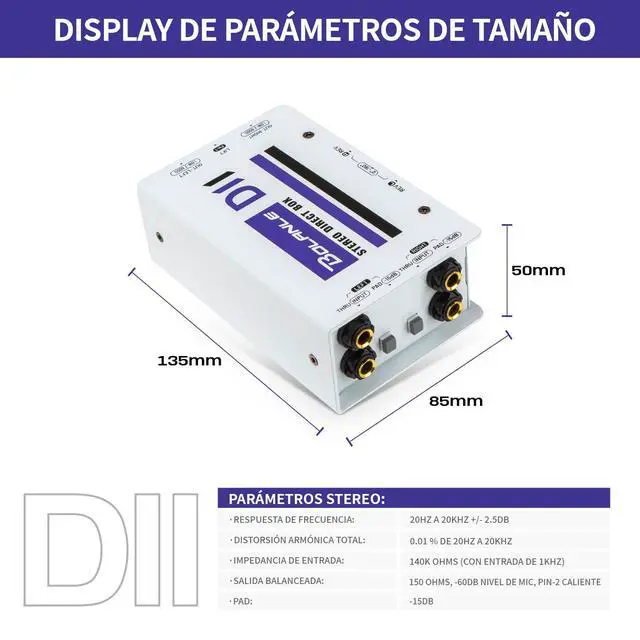 Alt view image 2 of 6 - D2 Premium Passive Stereo DI Box, 2 Channel Direct Box with -15dB Pad, Ground Lift & Polarity Switch, XLR Thru Output for Guitar, Bass, Keyboard, Live Stage, Church PA System
