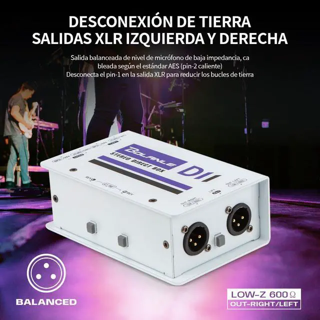 Alt view image 5 of 6 - D2 Premium Passive Stereo DI Box, 2 Channel Direct Box with -15dB Pad, Ground Lift & Polarity Switch, XLR Thru Output for Guitar, Bass, Keyboard, Live Stage, Church PA System