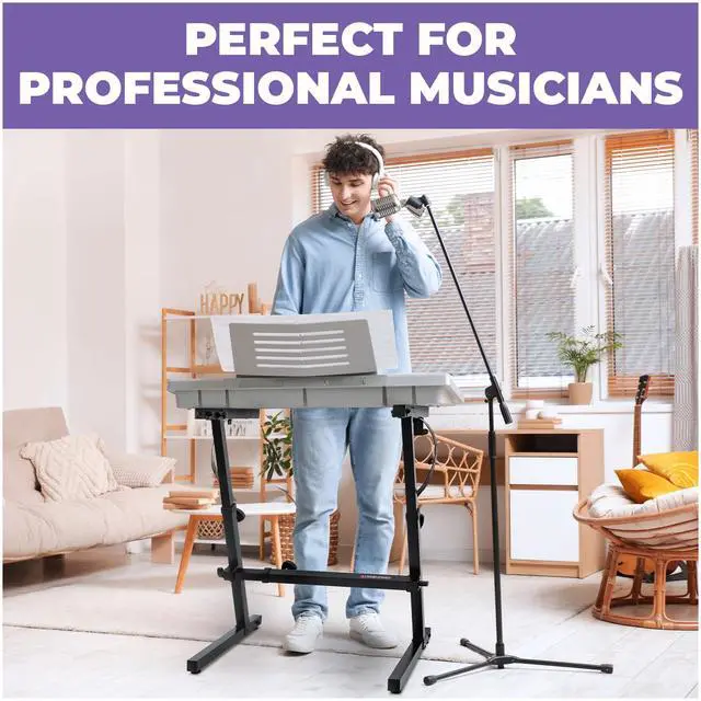 Alt view image 6 of 6 - Piano Keyboard Stand Foldable for Musicians, Sturdy Z-Style | Fits 54-61 88 Key, Portable Heavy Duty MIDI Support Adjustable Electric Holder for Musicians, Professional Digital Design