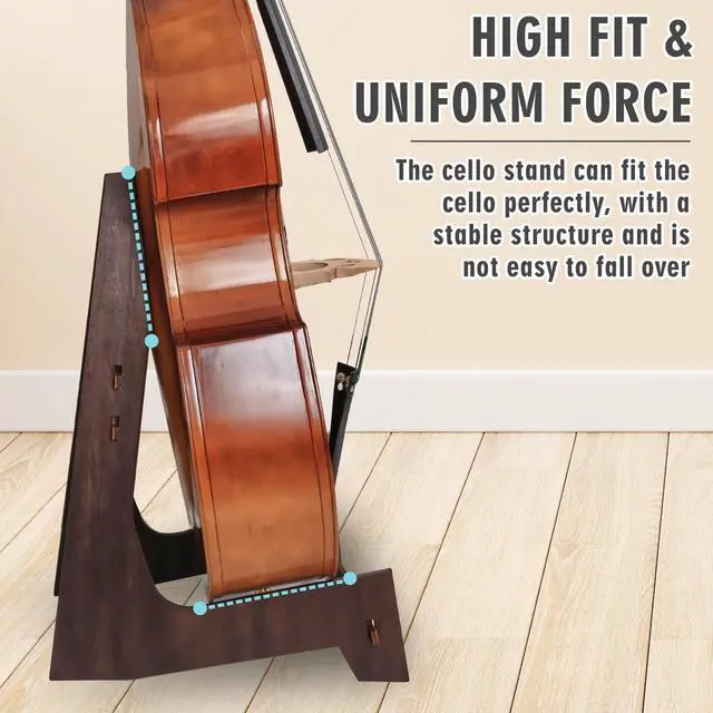 Alt view image 2 of 6 - Wooden Double Bass Stand, Fits 1/8 to 4/4 Upright Bass, Brown | Sturdy and Portable, Cello Stand with Rubber Protection, Detachable Design, Universal Fits Upright Double Bass and Cello
