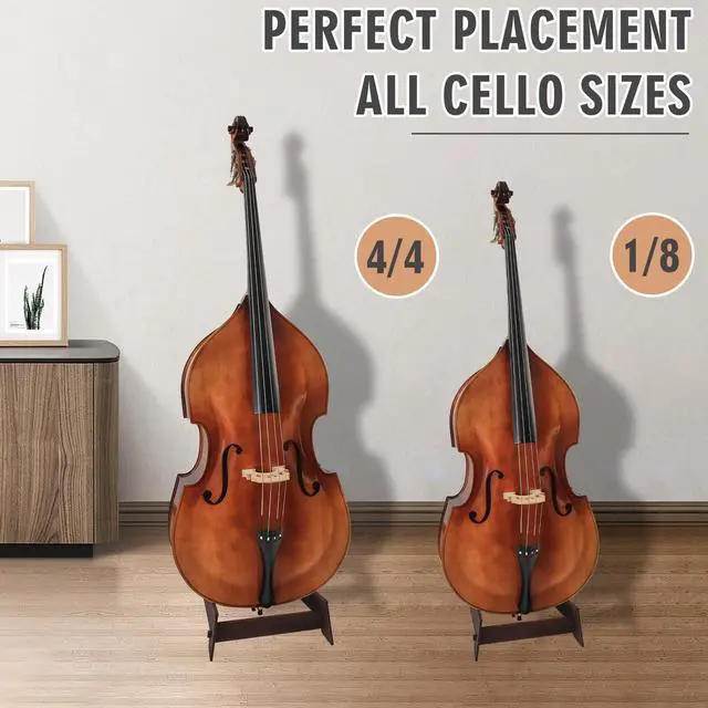Alt view image 4 of 6 - Wooden Double Bass Stand, Fits 1/8 to 4/4 Upright Bass, Brown | Sturdy and Portable, Cello Stand with Rubber Protection, Detachable Design, Universal Fits Upright Double Bass and Cello