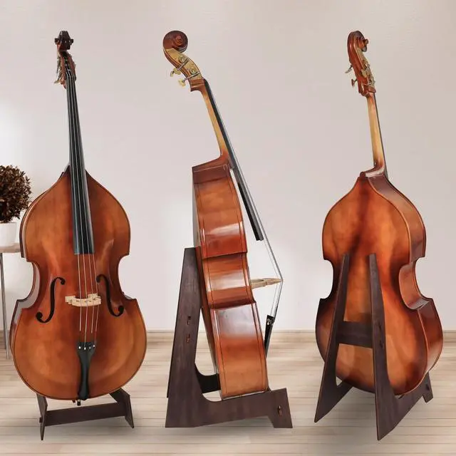 Alt view image 3 of 6 - Wooden Double Bass Stand, Fits 1/8 to 4/4 Upright Bass, Brown | Sturdy and Portable, Cello Stand with Rubber Protection, Detachable Design, Universal Fits Upright Double Bass and Cello
