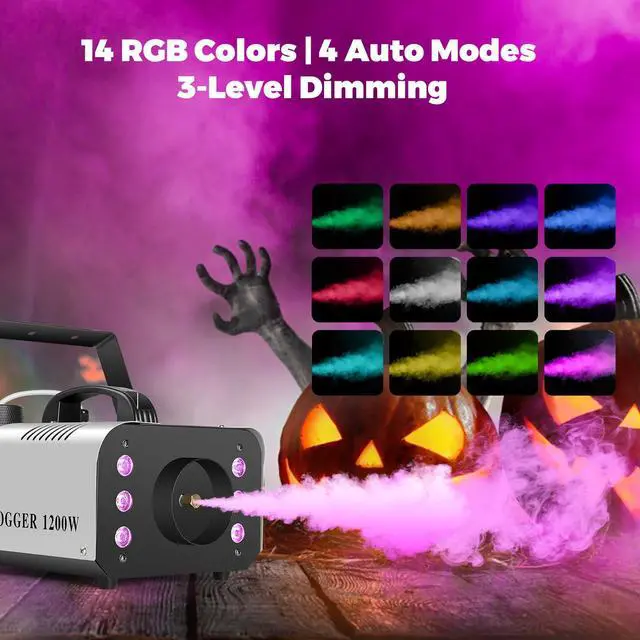 Alt view image 3 of 7 - 1200W Fog Machine, Halloween Smoke Machine with 14 Colors Lights & Wireless Remote Control, 6000CFM Haze Machine for Wedding, Party, Stage, Indoor, Outdoor