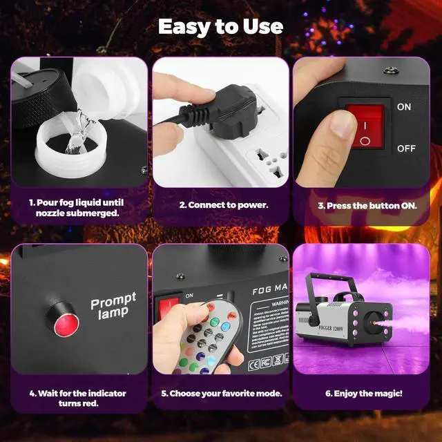 Alt view image 6 of 7 - 1200W Fog Machine, Halloween Smoke Machine with 14 Colors Lights & Wireless Remote Control, 6000CFM Haze Machine for Wedding, Party, Stage, Indoor, Outdoor