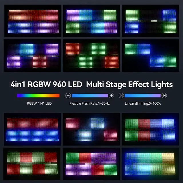 Alt view image 4 of 7 - 500W RGBW LED Strobe Light, DMX512 Stage Blinder | 960 LEDs, 8-Segment Pixel Control, Wash Effect, Sound Activated for DJ Gigs, Clubs, Parties, Weddings and Stage Events