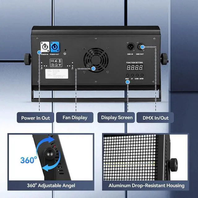 Alt view image 6 of 7 - 500W RGBW LED Strobe Light, DMX512 Stage Blinder | 960 LEDs, 8-Segment Pixel Control, Wash Effect, Sound Activated for DJ Gigs, Clubs, Parties, Weddings and Stage Events