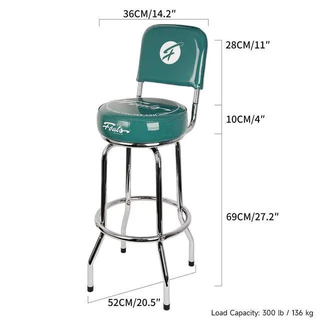 Alt view image 2 of 6 - Upgrade Guitar Stool Seat,360° Swivel Guitar Stools with PU Leather Padded Cushion, Ergonomic Backrest, Anti-Slip Foot Pads,Comfortable Tall Guitar Seat, FBS-30(Green)