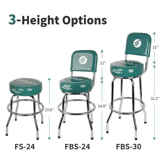 Alt view image 5 of 6 - Upgrade Guitar Stool Seat,360° Swivel Guitar Stools with PU Leather Padded Cushion, Ergonomic Backrest, Anti-Slip Foot Pads,Comfortable Tall Guitar Seat, FBS-30(Green)
