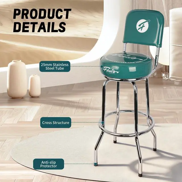 Alt view image 6 of 6 - Upgrade Guitar Stool Seat,360° Swivel Guitar Stools with PU Leather Padded Cushion, Ergonomic Backrest, Anti-Slip Foot Pads,Comfortable Tall Guitar Seat, FBS-30(Green)