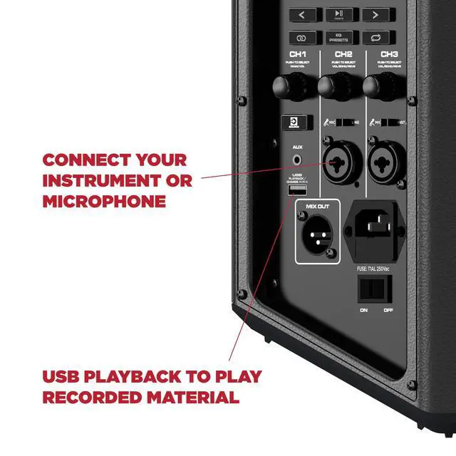 Alt view image 3 of 7 - Audio Trouper 100 Bluetooth Portable PA Speaker | Karaoke Mic, Carry Handle, Rechargeable Battery, Mixer, Radio, Dual XLR Input, USB Playback, App Control, for Busking