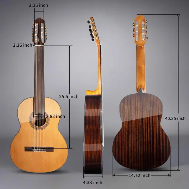 Alt view image 2 of 7 - 7 String Fretless Acoustic Classical Nylon Guitar with Gig Bag | Red cedar top, rosewood fingerboard,Additional low B string for classical, jazz, flamenco, fingerstyle playing, adults