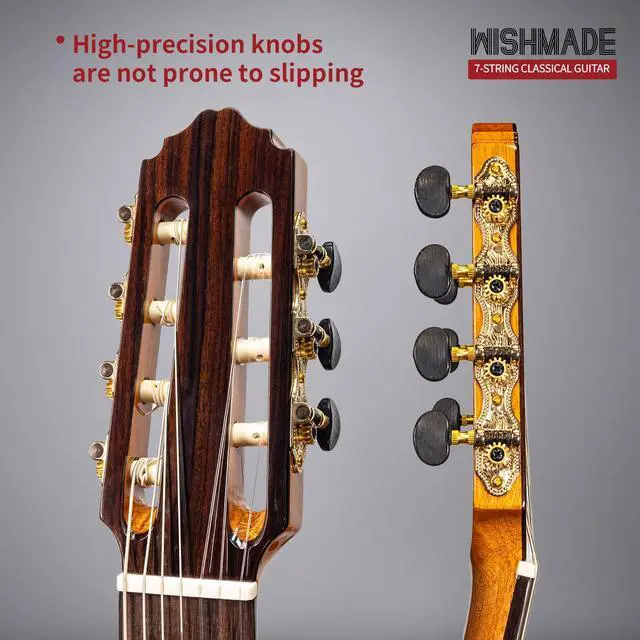 Alt view image 5 of 7 - 7 String Fretless Acoustic Classical Nylon Guitar with Gig Bag | Red cedar top, rosewood fingerboard,Additional low B string for classical, jazz, flamenco, fingerstyle playing, adults