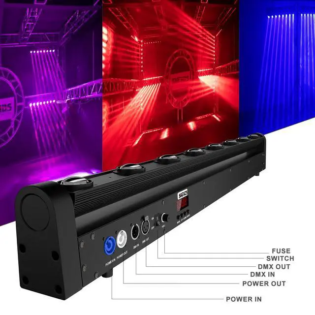 Alt view image 3 of 7 - Moving Head Led Light Bar LED 8x12W, RGBW 4IN1 | Beam & Dazzling Effect, 8° Lens, 180° Tilt,DMX & Sound Control dj Lighting for Stage, Wedding, Theater, Church, Disco