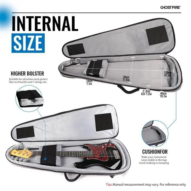 Alt view image 3 of 6 - Super Thick High-End Bass Gig Bag for Precision/Jazz Bass, Grey | Padded Electric Bass Case for Precision/Jazz Bass,Waterproof Bass Bag with Expansion Pouch