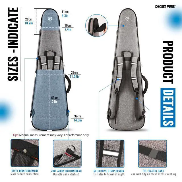 Alt view image 4 of 6 - Super Thick High-End Bass Gig Bag for Precision/Jazz Bass, Grey | Padded Electric Bass Case for Precision/Jazz Bass,Waterproof Bass Bag with Expansion Pouch