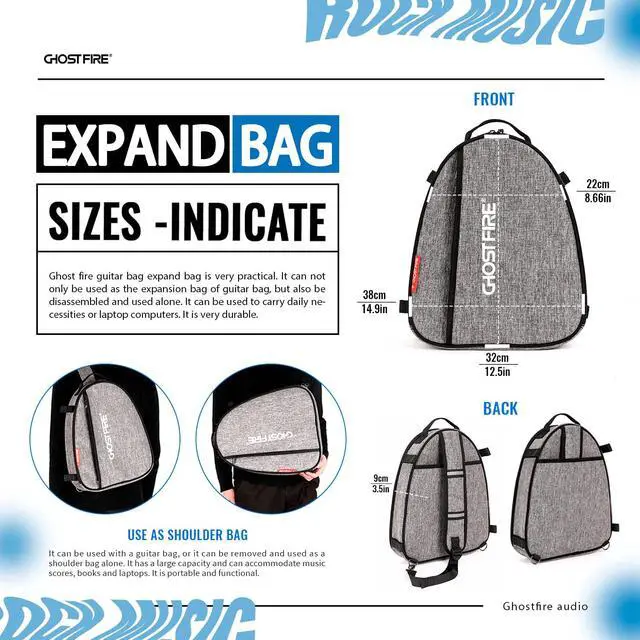Alt view image 7 of 7 - Super Thick High-End Guitar Gig Bag for ST/TL/LP/SG Guitar, Grey | Padded Electric Guitar Case for ST/TL/LP/SG Guitar, Waterproof Guitar Bag with Detachable Expansion Pouch