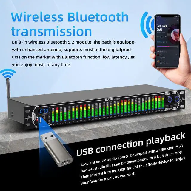 Alt view image 3 of 7 - Home Audio Equalizer, Professional 31-Band Digital Equalizer,Noise Reduction Rack Mount Audio Spectrum Analyzer,Stereo graphic equalizer Real-time frequency level display