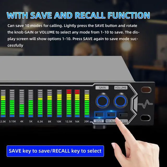 Alt view image 5 of 7 - Home Audio Equalizer, Professional 31-Band Digital Equalizer,Noise Reduction Rack Mount Audio Spectrum Analyzer,Stereo graphic equalizer Real-time frequency level display