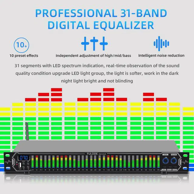Alt view image 4 of 7 - Home Audio Equalizer, Professional 31-Band Digital Equalizer,Noise Reduction Rack Mount Audio Spectrum Analyzer,Stereo graphic equalizer Real-time frequency level display