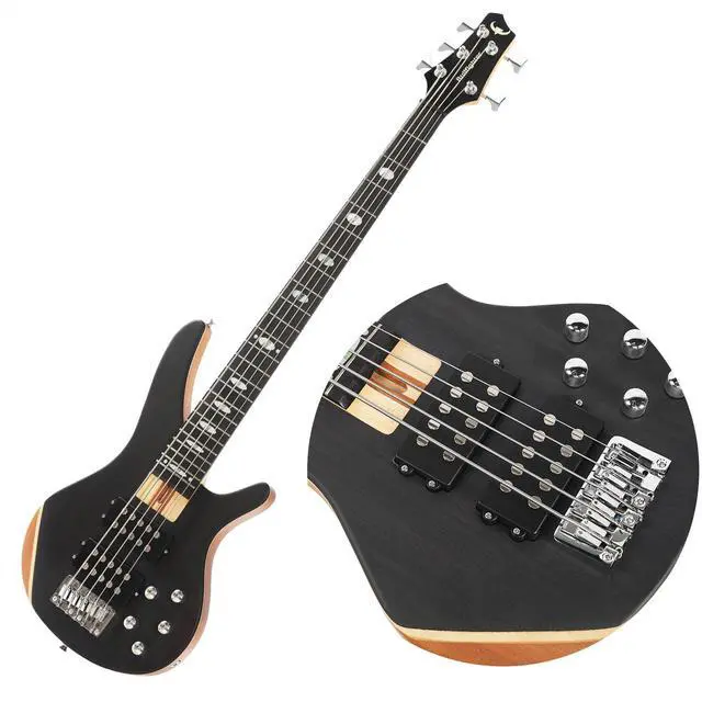 Main image of Bullfighter 5-String Electric Bass Guitar, Professional Natural Wood Bass Guitar with Natural Matte Finish, Simple Unpainted Aesthetic DB