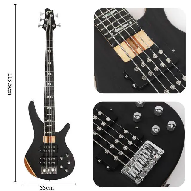 Alt view image 2 of 7 - Bullfighter 5-String Electric Bass Guitar, Professional Natural Wood Bass Guitar with Natural Matte Finish, Simple Unpainted Aesthetic DB