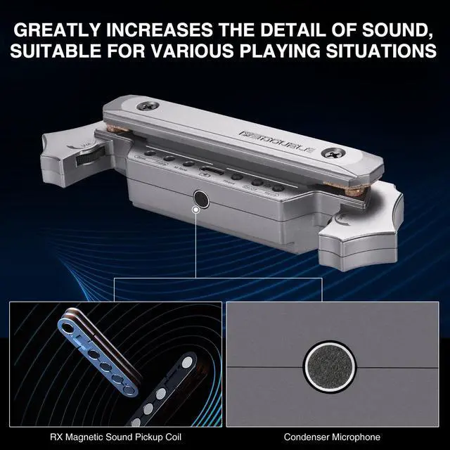 Alt view image 3 of 7 - Wireless Acoustic Guitar Pickup Rechargable Magnetic And Microphone Soundhole Pickup For Acoustic Guitar Build-In Volume Control(Gary)