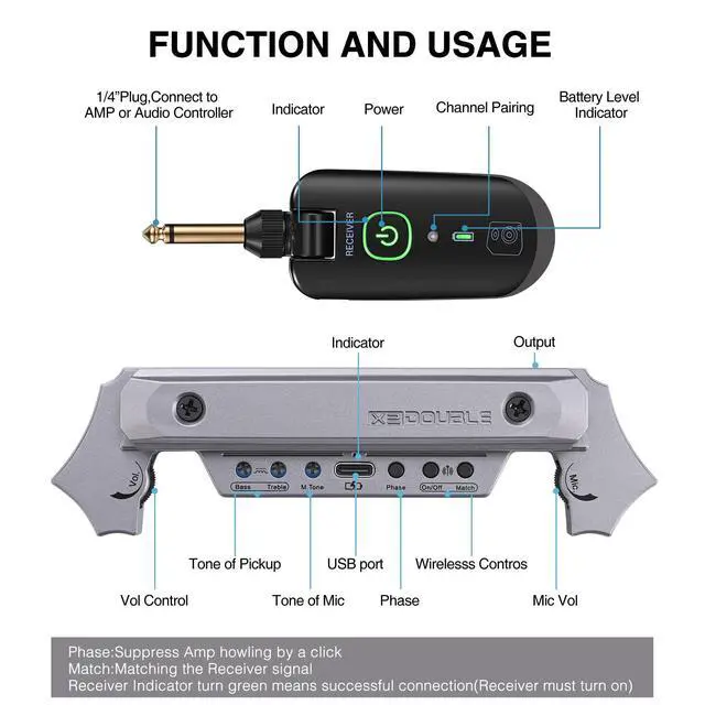 Alt view image 2 of 7 - Wireless Acoustic Guitar Pickup Rechargable Magnetic And Microphone Soundhole Pickup For Acoustic Guitar Build-In Volume Control(Gary)