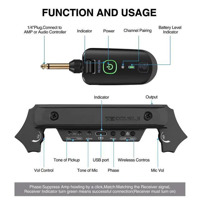 Alt view image 2 of 7 - Wireless Acoustic Guitar Pickup Rechargable Magnetic And Microphone Soundhole Pickup For Acoustic Guitar Build-In Volume Control(Black)
