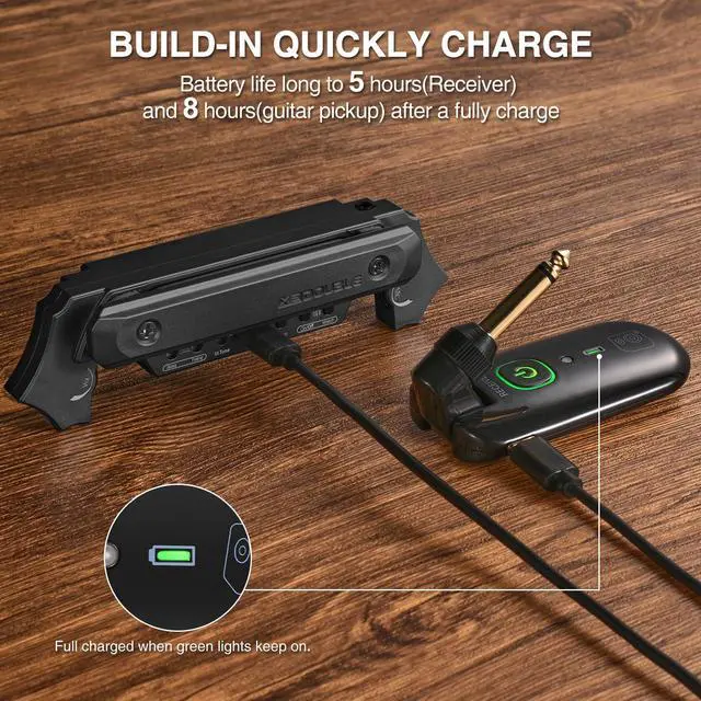 Alt view image 3 of 7 - Wireless Acoustic Guitar Pickup Rechargable Magnetic And Microphone Soundhole Pickup For Acoustic Guitar Build-In Volume Control(Black)