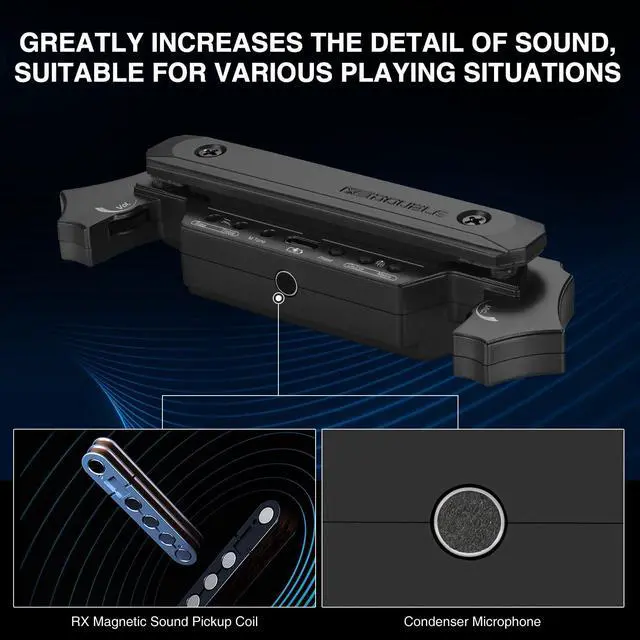 Alt view image 4 of 7 - Wireless Acoustic Guitar Pickup Rechargable Magnetic And Microphone Soundhole Pickup For Acoustic Guitar Build-In Volume Control(Black)