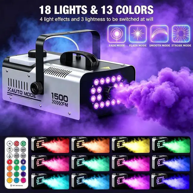 Alt view image 2 of 7 - 1500W Fog Machine Outdoor Indoor, Halloween Smoke Machine Fog 20000 CFM | 18 Lights, 13 Colors and Remote Controls for Party Stage Effect