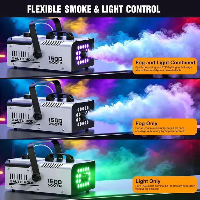 Alt view image 3 of 7 - 1500W Fog Machine Outdoor Indoor, Halloween Smoke Machine Fog 20000 CFM | 18 Lights, 13 Colors and Remote Controls for Party Stage Effect