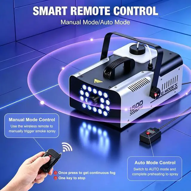 Alt view image 4 of 7 - 1500W Fog Machine Outdoor Indoor, Halloween Smoke Machine Fog 20000 CFM | 18 Lights, 13 Colors and Remote Controls for Party Stage Effect