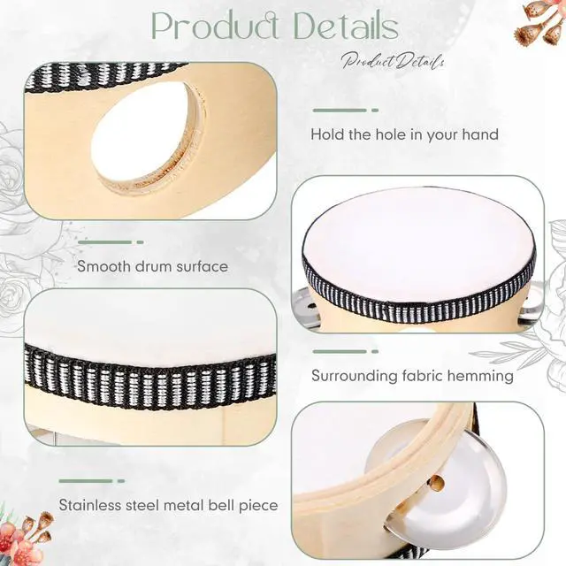 Alt view image 5 of 7 - 24 Set 8 Inch Tambourine for Adults Wooden Hand Held Drum with Metal Jingles, Gift Tags, White I Love You Printed Ribbon Percussion Gift Musical Instrument for Church Wedding Party favor(Black)
